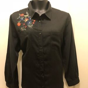 Pretty Black Shirt w/Flower Appliqué by Republic